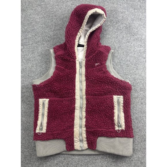 Kavu Jackets & Blazers - KAVU Vest Womens Large Red Sherpa Fleece Hooded Full Zip Lined Pockets